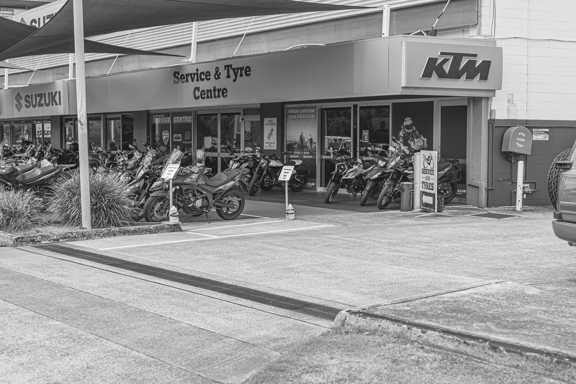 Workshop Carpark at Motorcycles R Us